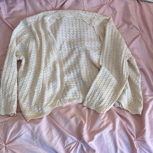 Cream Open-Front Knit Women's Sweater Cardigan
